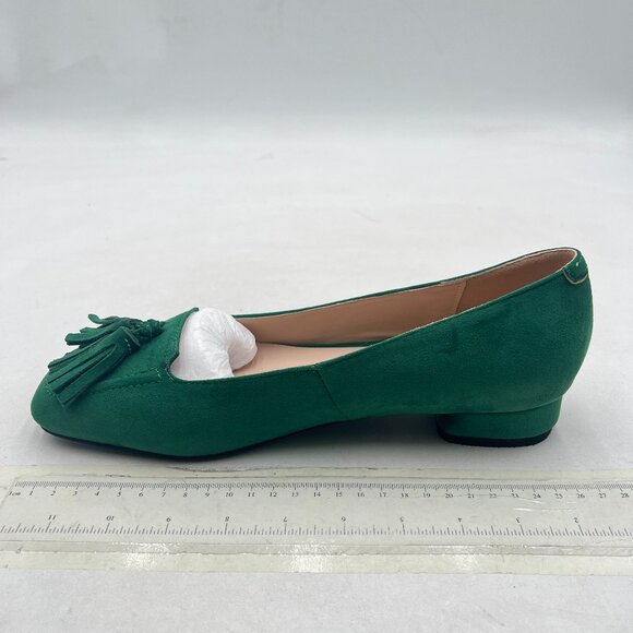 YDN Green Block Low Heel Loafer Square Toe Tassel Fringe Pump Slip On Dress Shoe - Picture 1 of 7